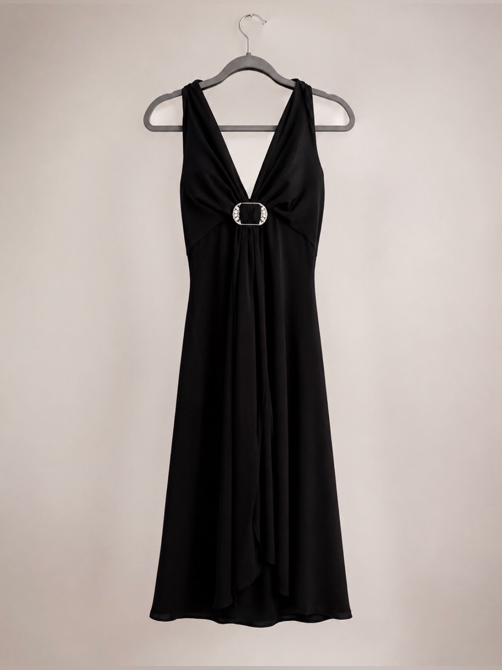 Cachet Y2K Halter Cocktail Dress Rhinestone Buckle Sz 6